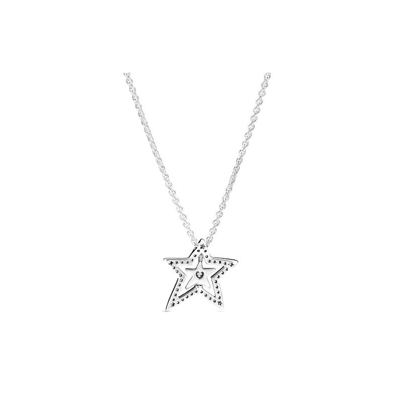 Pandora Pavé Pavé Asymmetric Star Clavicle Chain 925 Silver Necklace for Women 390020C01