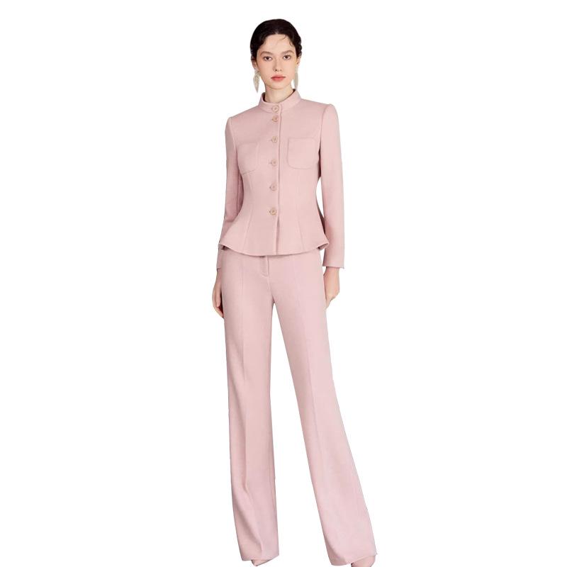 AD Winter Damen High-End Pink Wollmischung Blazer & Hosen Set - Elegantes Professionelles Outfit