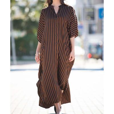 Dámská móda Léto Jaro Pruhovaný potisk 1/2 rukávy Výstřih do V Volný pas Neformální šaty