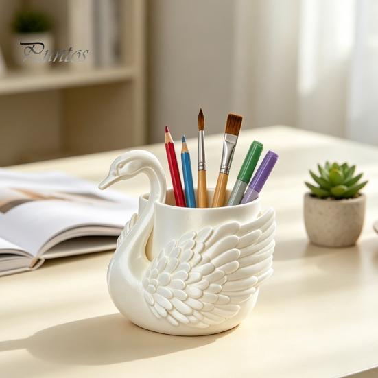 Professional Office Accessories Elegant Swan Pen Holder, Durable PLA Pencil Organizer, Decorative Large Stationery Storage Holder Capacity Container
