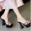 2025 Thick-soled Women's Summer Rhinestones Thick Heels Hate the Sky High Catwalk, Small People Gain Height, Super High Heels, Sandals, Cool Slippers