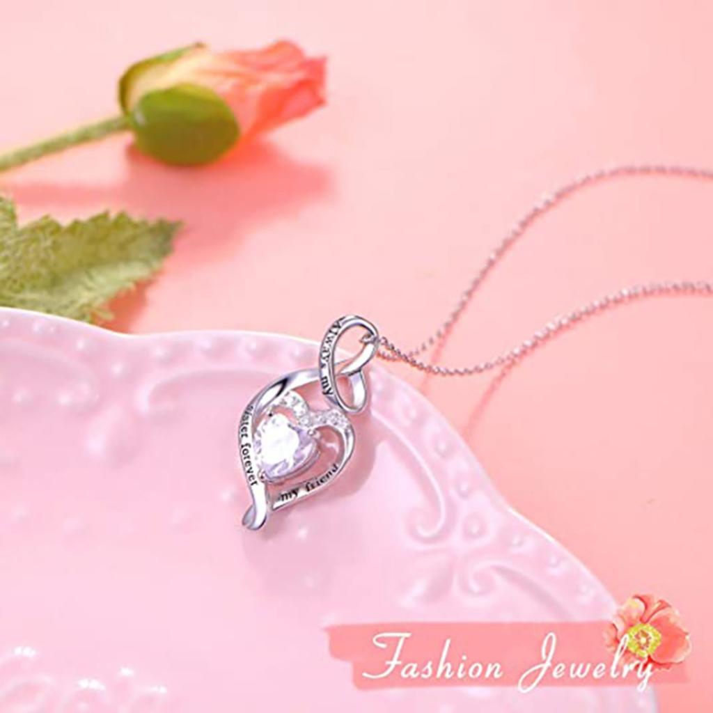 Twisted Infinity Heart Engraved Slogan Heart Cut Zircon Sister Gift Clavicle Necklace