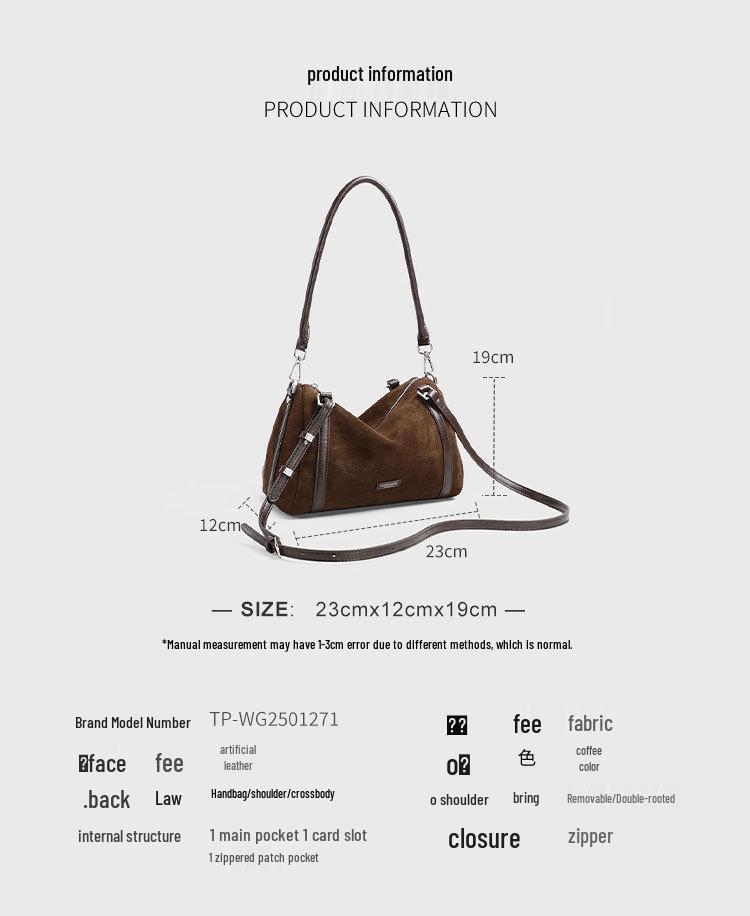 2025 Large Capacity Women's Suede Crossbody Bag - Autumn Winter Retro Frosted Pillow Style