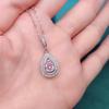 Women Pink Teardrop Pendant Necklace with Double Sparkling Halo Elegant Statement Jewelry for Special Occasions