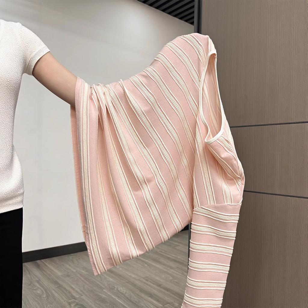 Pink striped sunscreen long-sleeved blouse t-shirt women's spring summer 2026 new relaxed lazy wind loose top
