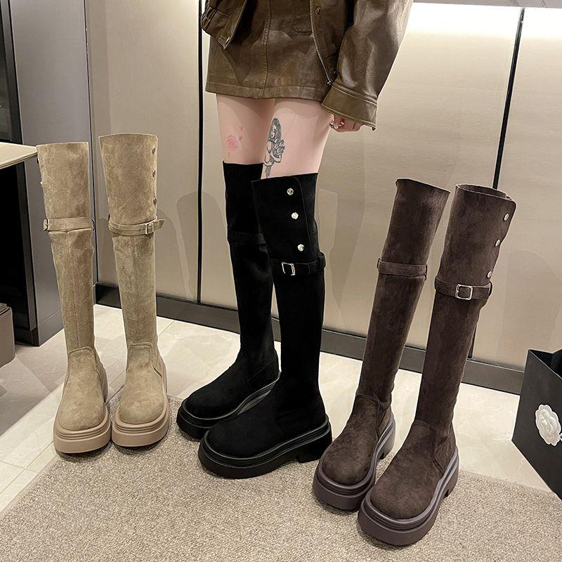 2025 Fall/Winter Women's Fold-Over Chunky-Heeled Knee-High Riding Boots