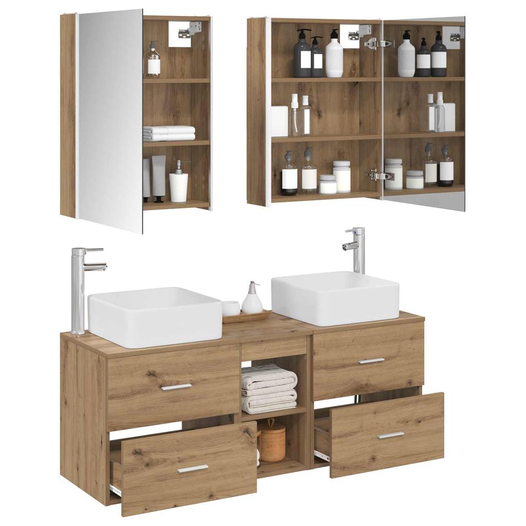 5 Piece Bathroom Furniture Set Artisan Oak Engineered Wood & Glass