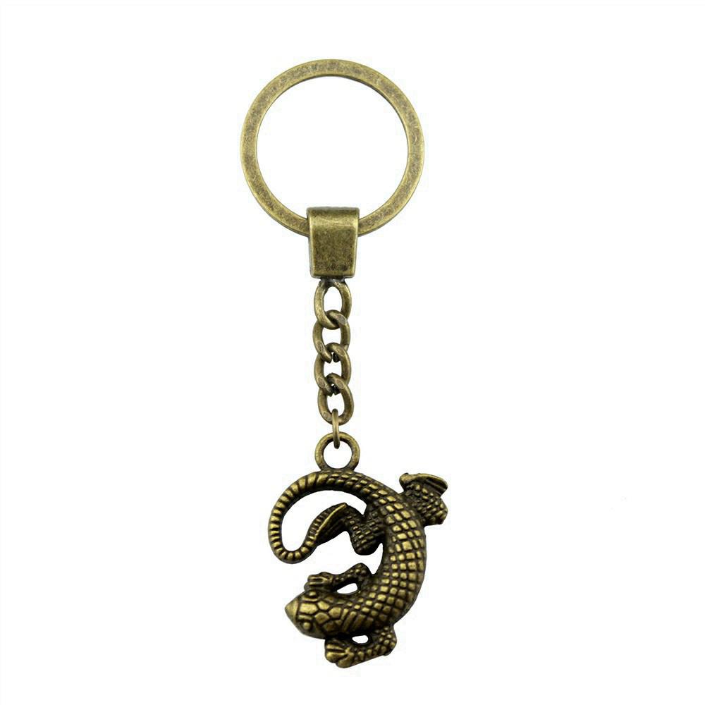 Dinosaur Animal Prehistoric Creature Pendant Antique Bronze Metal Keychain with 30mm Ring for Women High Quality