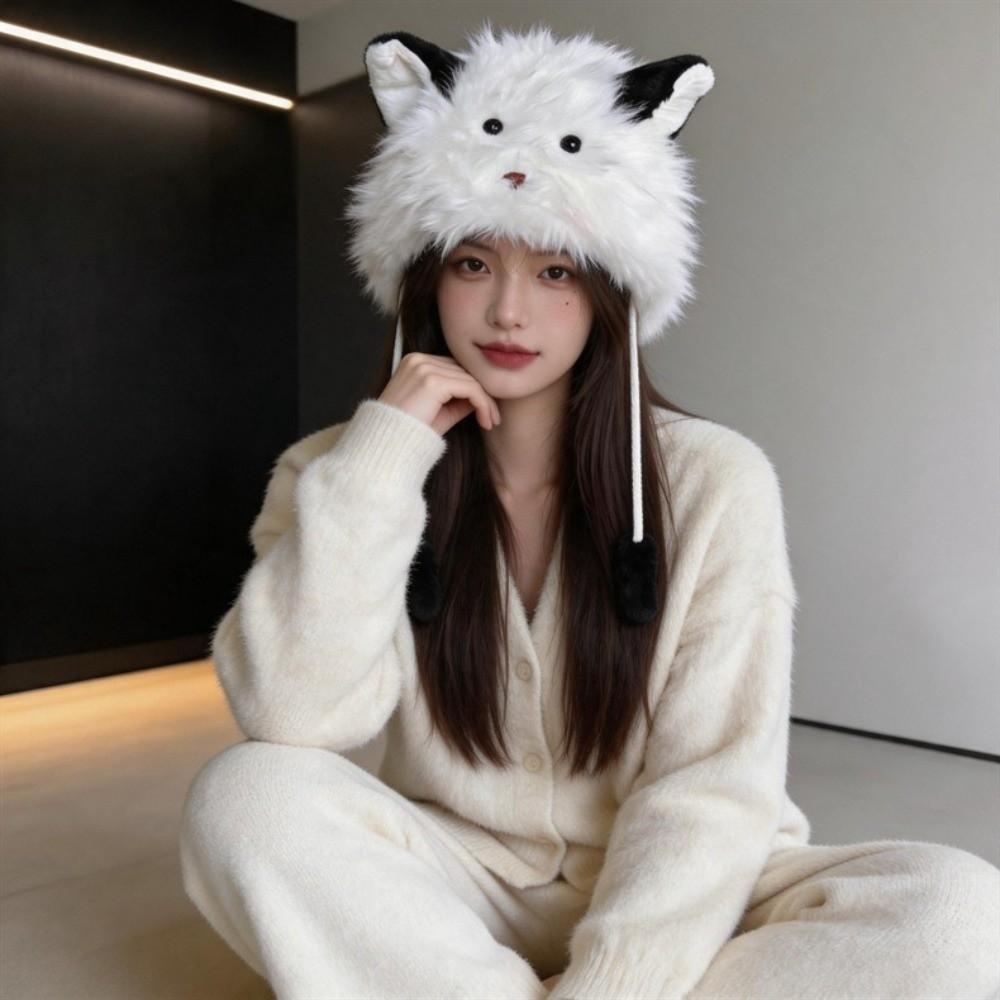 Windproof Plush Beanie Warm Earmuff Hat Cute Winter Hat for Women