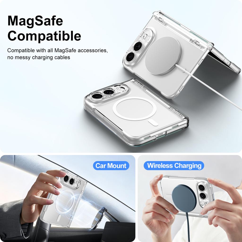 For Magsafe For iPhone Duo Case Transparent Magnetic Wireless Charging Hinge With Tempered Film Shockproof Back Case Accessories