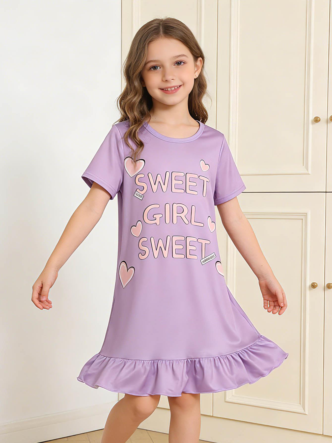 Purple Cute Girls Summer Short Sleeve Dress for Toddlers and Kids Ages 2-8Y, Lightweight Casual Dress 2Y фиолетовый