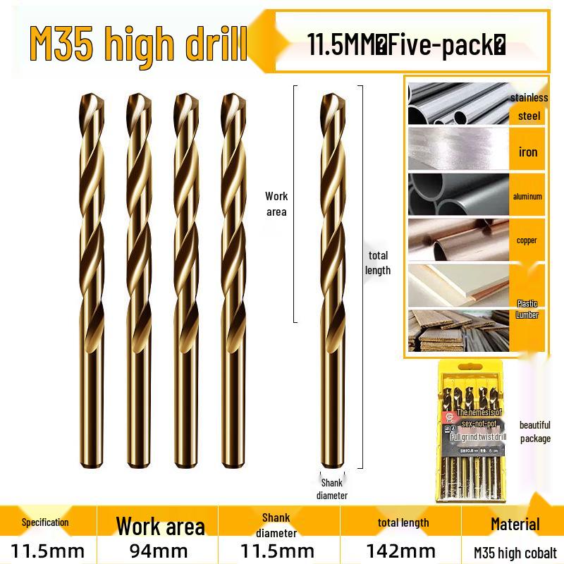 Burghiu elicoidal M35 Cobalt pentru tablă metalică din oțel inoxidabil de înaltă duritate.