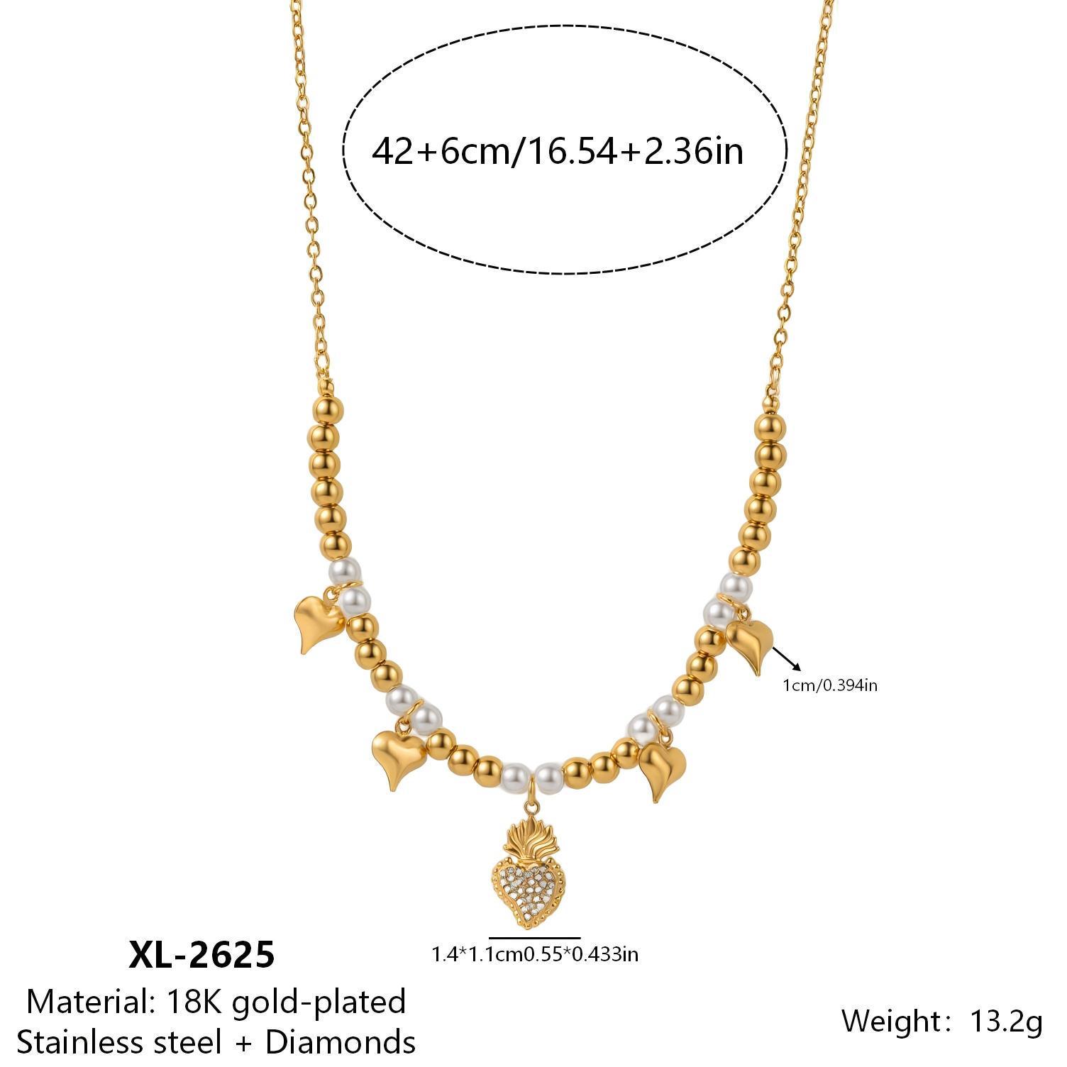 18K Gold Plated Heart Necklace with Faux Pearl & Diamond for Women 18K