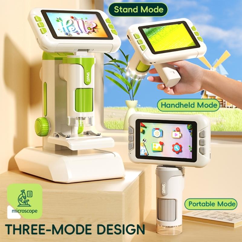 Multifunction Digital Microscope for Children Featuring Handheld Desktop Hanging Capabilities & Screen for Educational