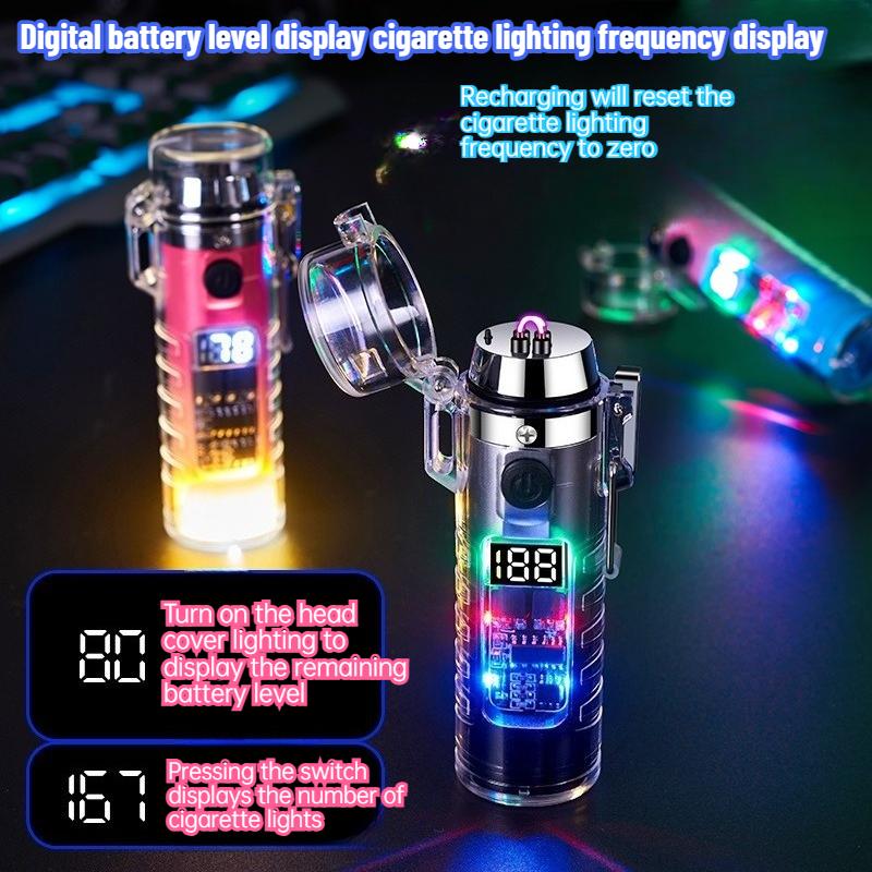 2025 New Fashionable Transparent Shell Arc Lighter Portable Type-C Charging with Flashlight Men's Luxury Cigarette Lighter Gift