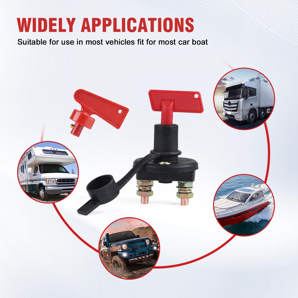 On-Off 2 Position Battery Disconnect Switch with 2 Keys 12V 24V Battery Kill Switch Isolator For Marine Boat RV ATV UTV