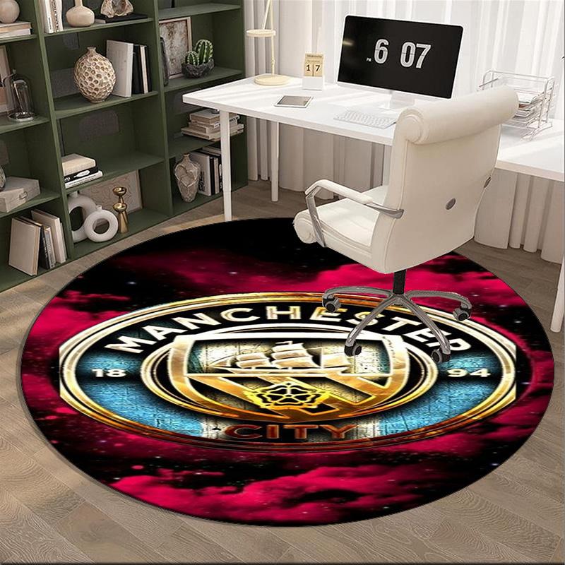 1pz Tappeto Rotondo Città Club di Calcio Stampato Tappeto Rotondo per Area, Tappeto per Casa Ufficio, Tappeto Rotondo per Sedia, Tappeto Decorativo Regali per Fan Regalo di Natale