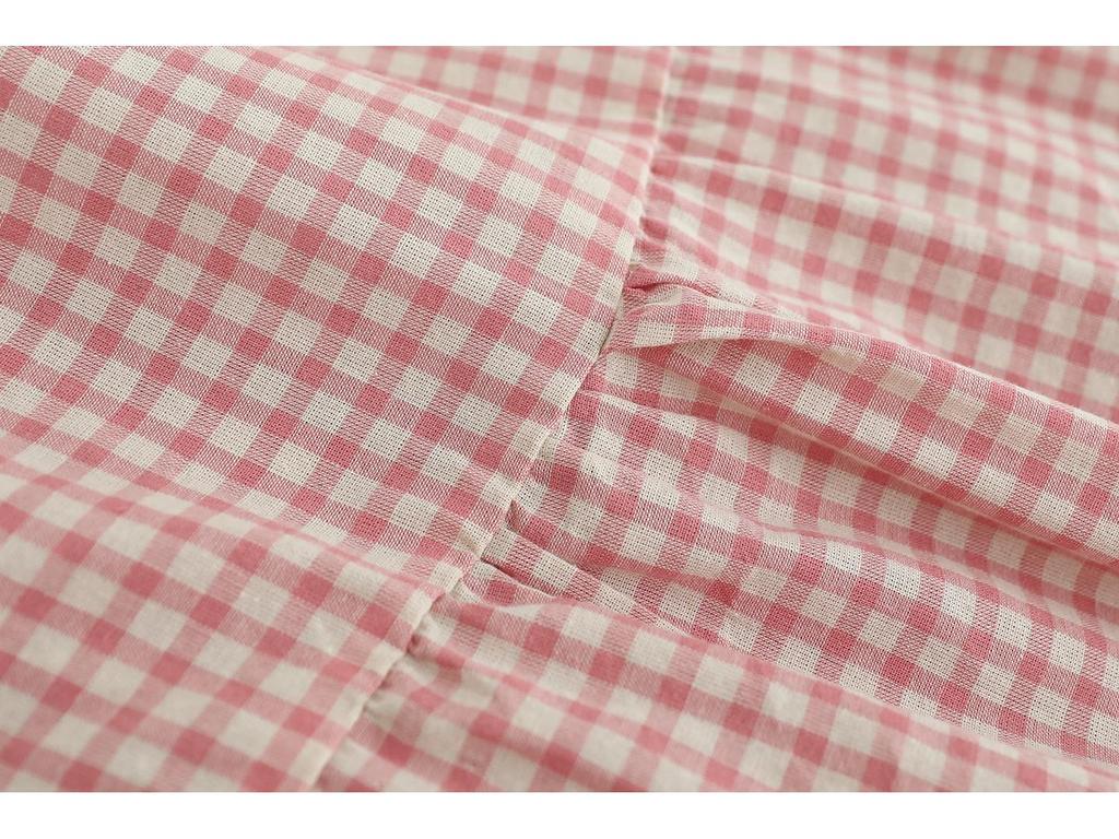 Neues Süßes Karomuster Babydoll-Top für Damen - Langärmlig, Gerafft, Einreihig, Lockere Passform, Vielseitiges Design