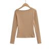 Women's Designer Long-Sleeve Hollow Top: Niche Autumn/Winter, Plush, Slimming, Hot Girl Style, Base T-Shirt