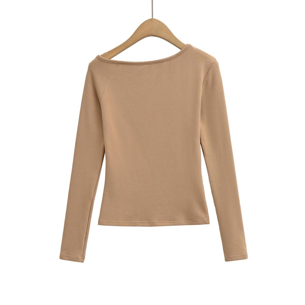 Women's Designer Long-Sleeve Hollow Top: Niche Autumn/Winter, Plush, Slimming, Hot Girl Style, Base T-Shirt