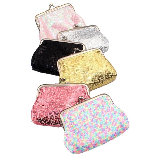 Women Coin Purse, with Metal Hinge And Kiss-lock Design, Lightweight Portable Mini Wallet, with Sequined Glitter Vintage Pouch for Coins Cards