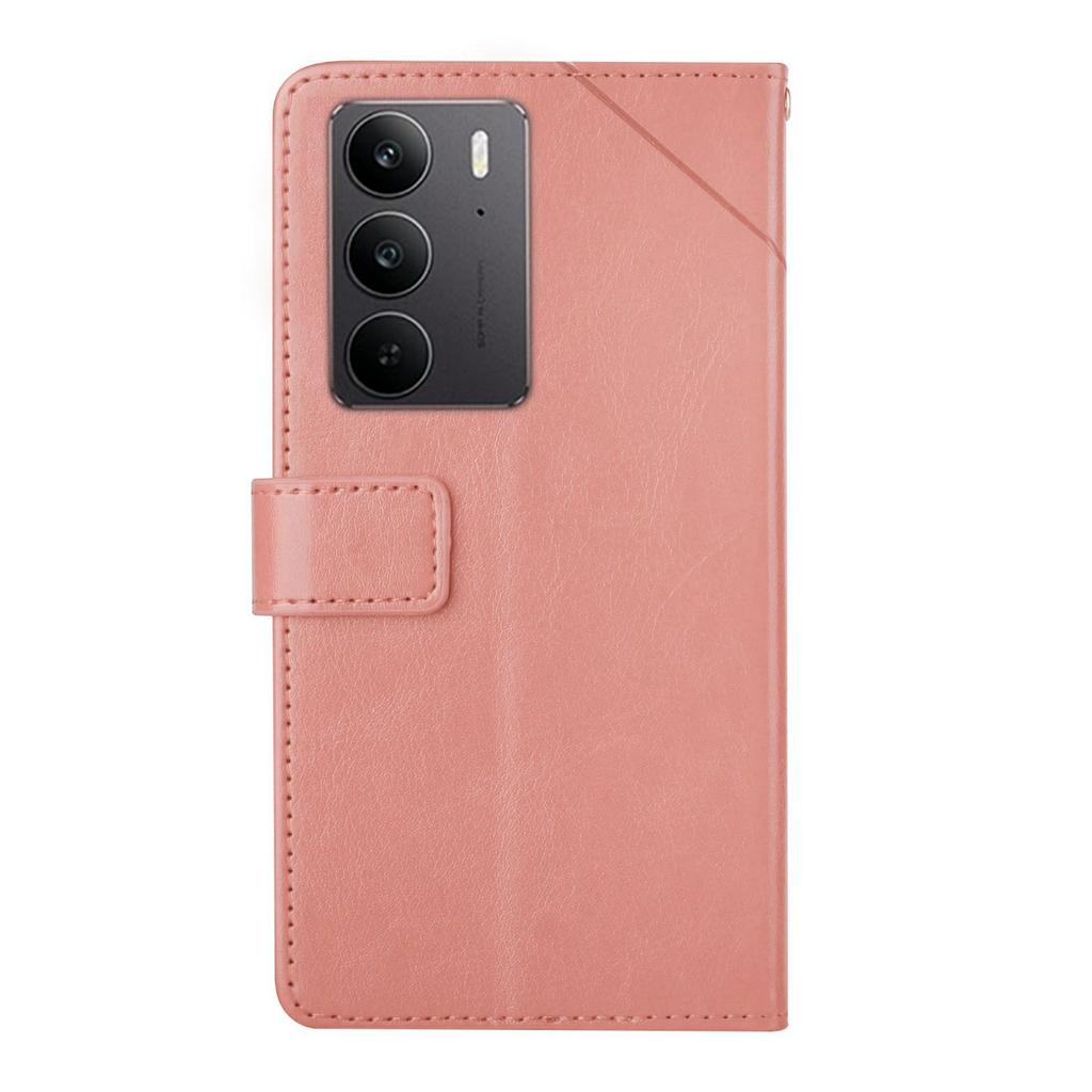For Realme C75 4G Case with Wrist Strap Y Shaped Lines Imprint Leather Phone Cover