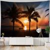 Beach landscape tapestry, coconut tree, sunrise, wall hanging poster, home wall decoration background cloth, living room bedroom