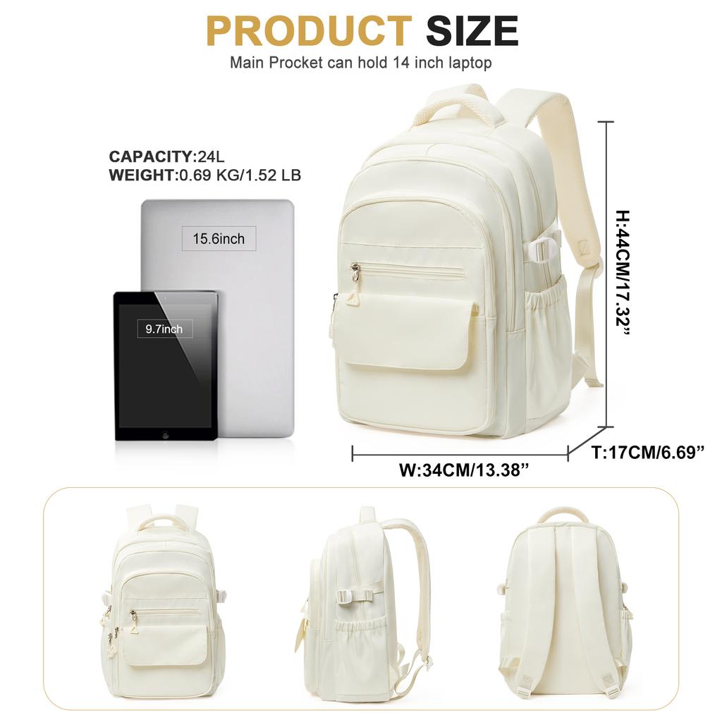 Elegant White Japanese-Style Backpack for School Girls Boys Travel Backpack Laptop Backpack Casual Daypack, Bags for Travel