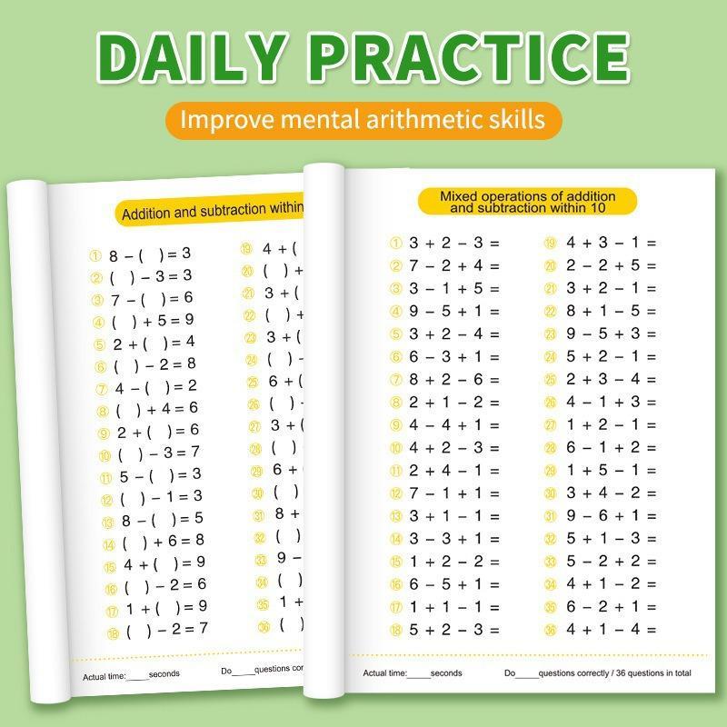 Children's Early Math Education Workbook Addition Subtraction Within 100 Exercise Book for Kids Daily Training Gift