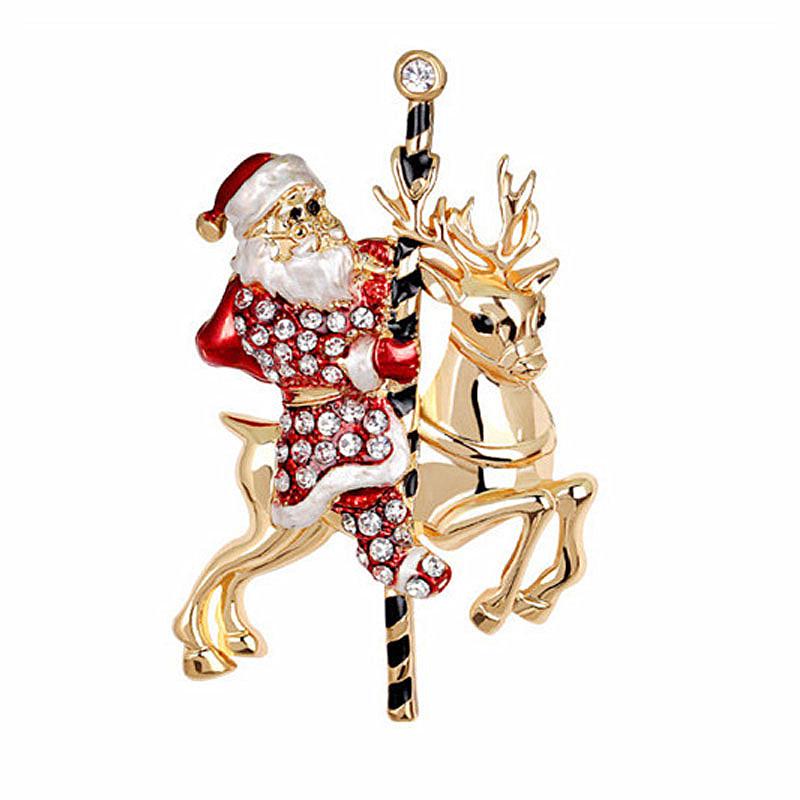New Fashion Rhinestone Santa Claus Reindeer Christmas Brooch Zhenyao Jewelry сплава