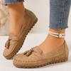 Womens Flat Loafer Slip-On Shoes With Embroidery Breathable PU Upper Comfortable Rubber Sole Casual