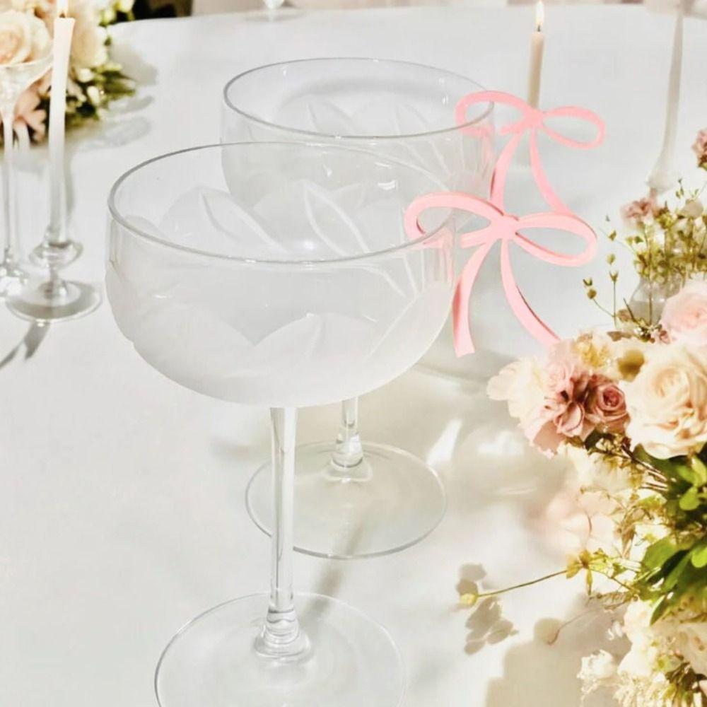 12pcs Black/pink Bow Drink Tag Reusable Bow Goblet Marker Elegant Bow Cup Tag  Anniversary