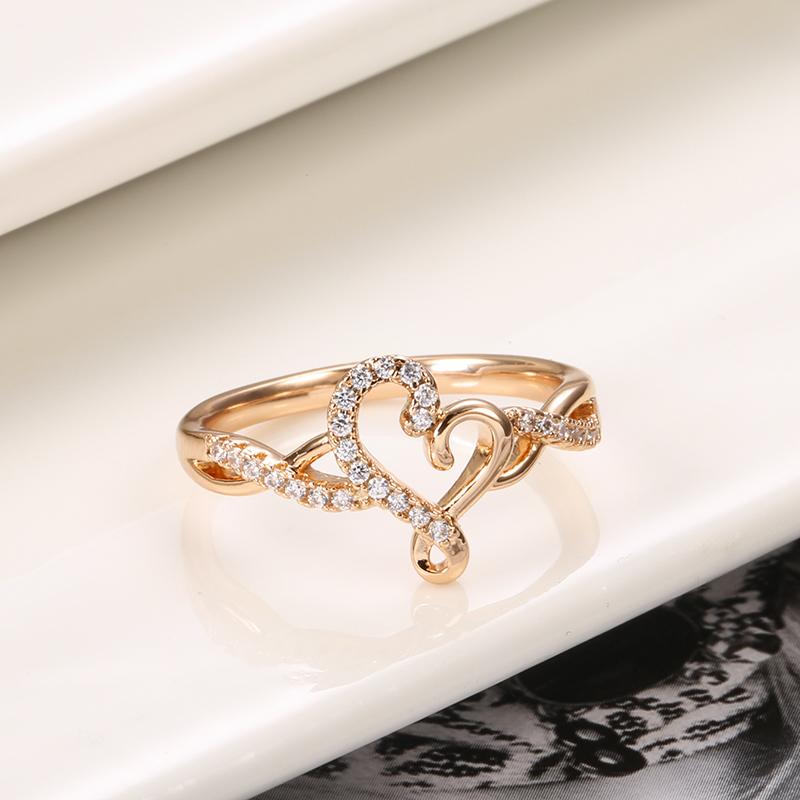 Kinel  Romantic Rose Gold Color Love Heart Rings For Women Shiny Zircon Wedding Ring