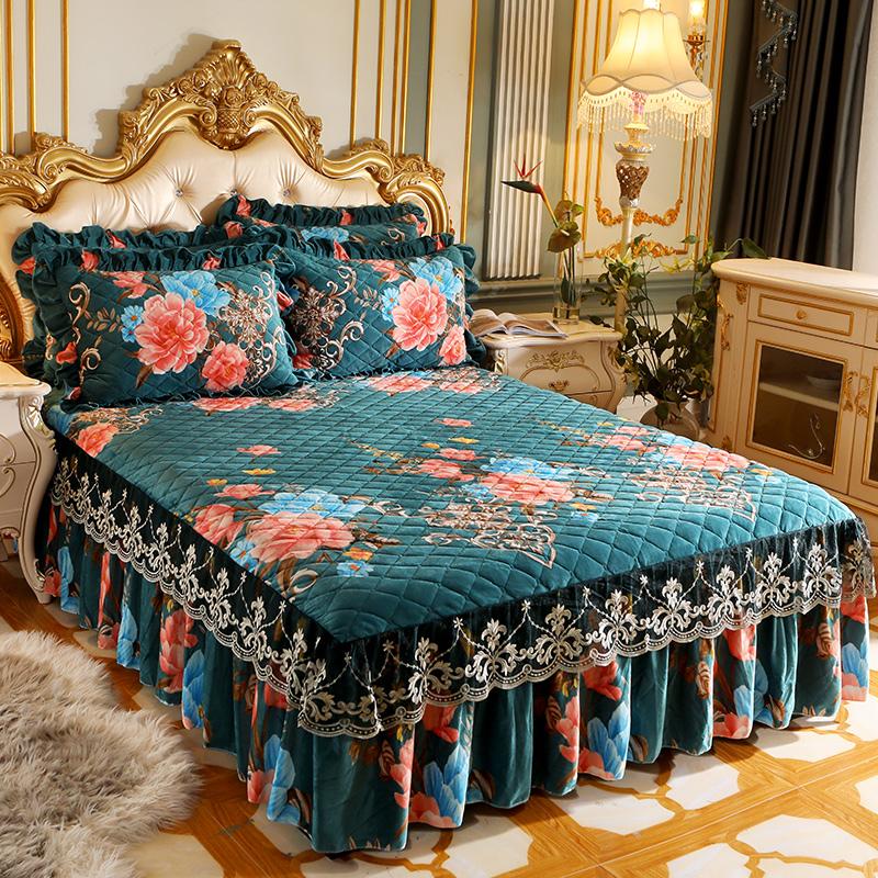 Crystal Plush Thickness Bed Skirt Lace Thermal Home Decor Bedroom 1.5M 1.8M King Size Bed Cover Bedspread No Pillowcase