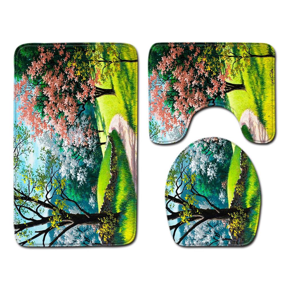 World Scenery Toilet Three-Piece Floor Mat Bathroom 3-Piece Mat Carpet Door Mat Is Now