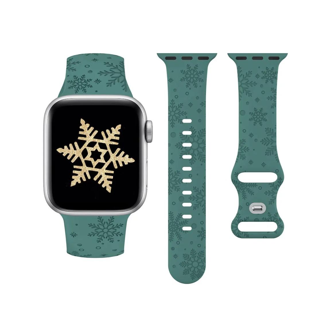 

Ремешок с рождественской гравировкой для iWatch Series 8/7/SE/6/5/4/3/2/1, силиконовый спортивный ремешок с цветочным принтом для Apple Watch 41 мм, 40 мм, 38 мм 49mm 45mm 44mm 42mm зелёный