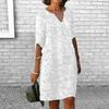 Abito estivo da donna maniche lunghe scollo a V tinta unita pullover ampio abbigliamento quotidiano stampa floreale abito longuette casual da donna abiti femminili