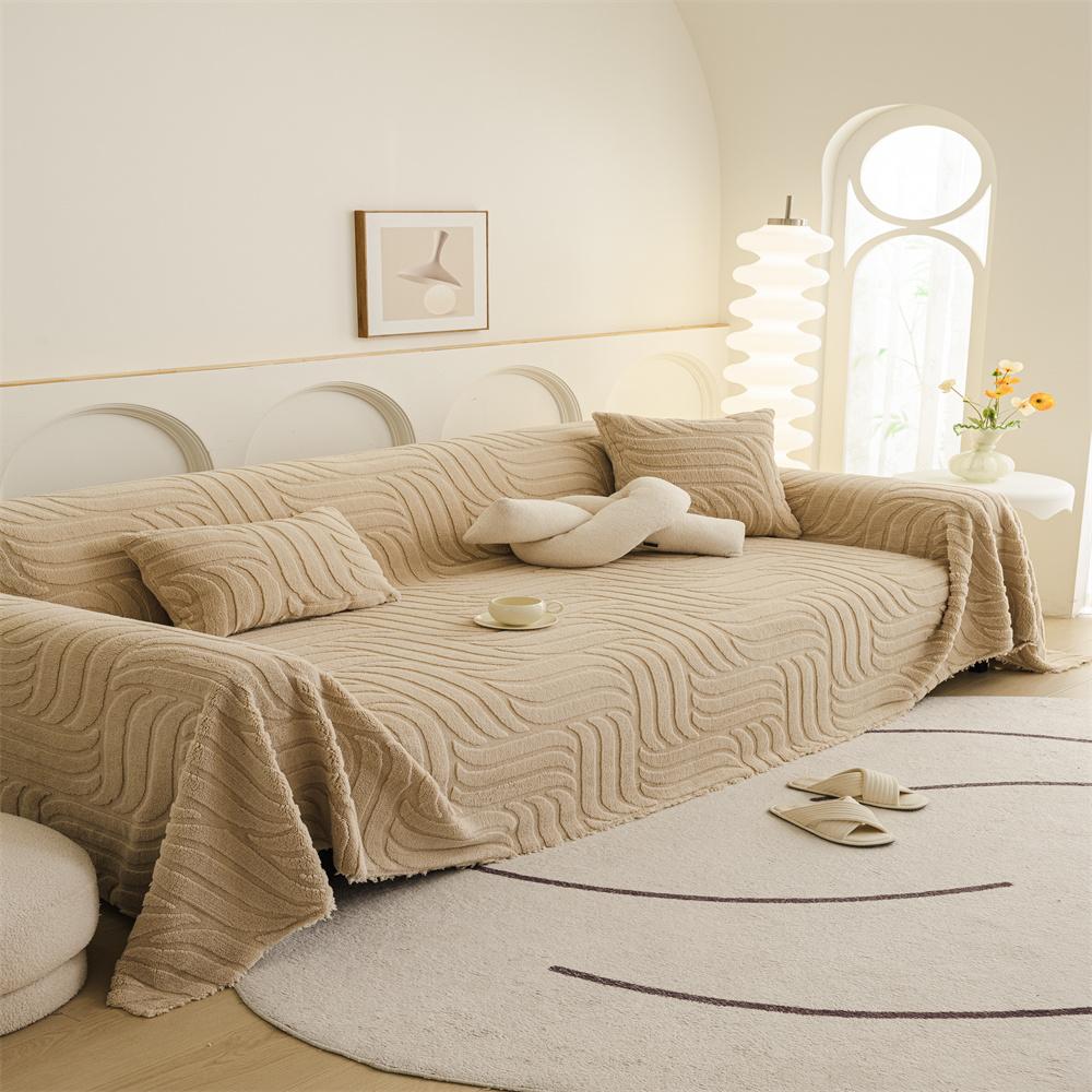 Plush Sofa Cover Autumn Winter Full Coverage Wrap-Around Sofa Sheet Cover Protector Simple Design