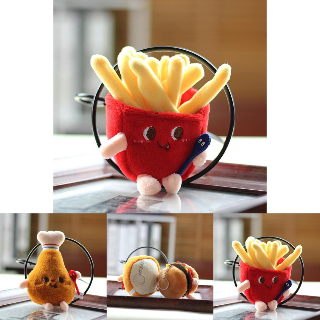 Adorable Plush Hamburger Hot Dog Chicken Leg French Fries Keychain For Backpacks Creative Gift