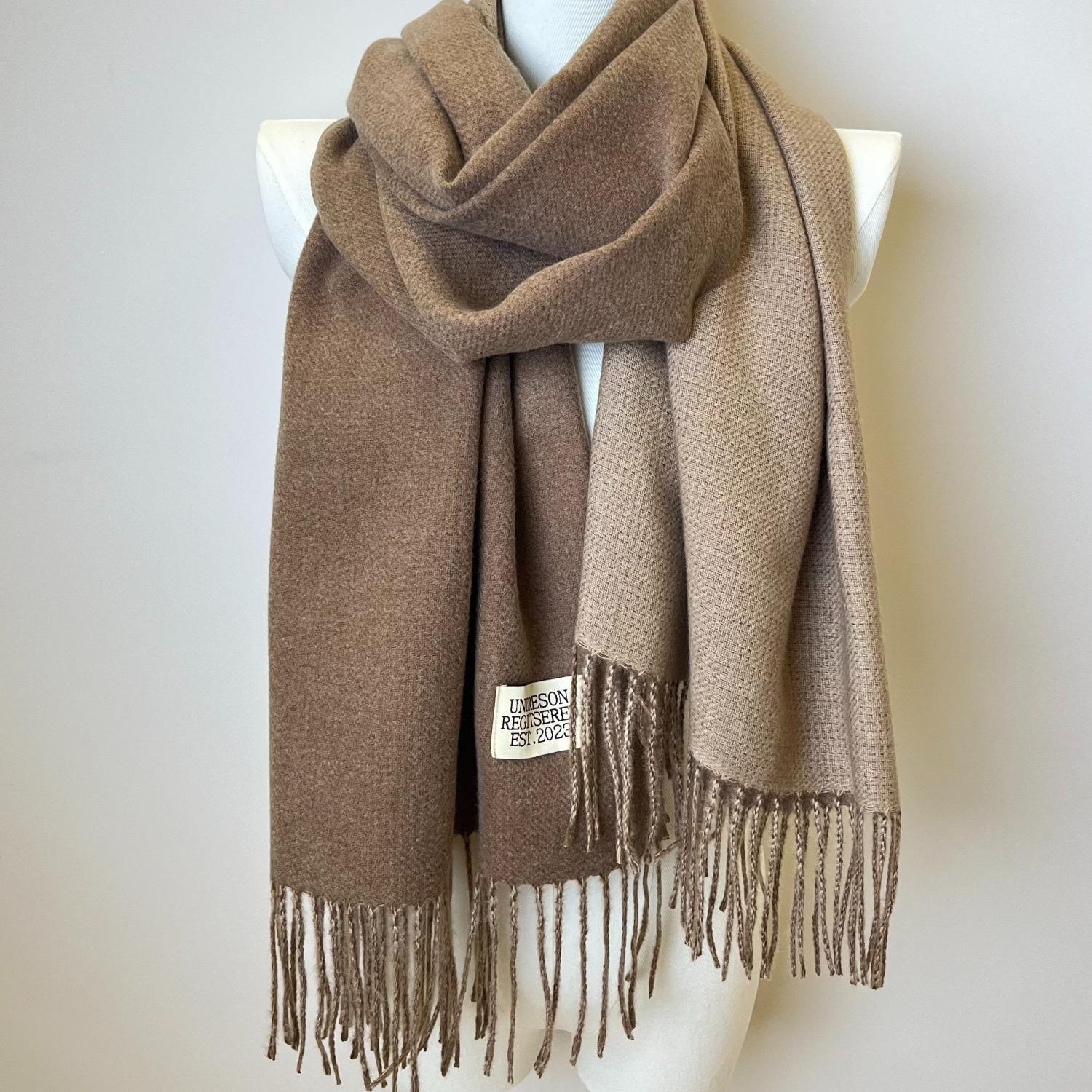 

Двусторонний двухцветный шарф, простая базовая шаль с кисточками из искусственного кашемира, осенне-зимний унисекс, утепленный шарф для защиты шеи