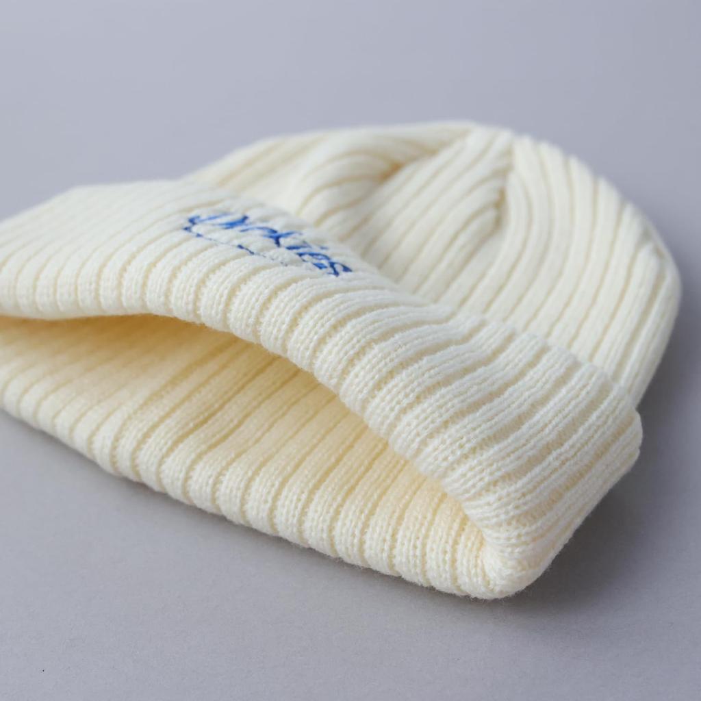 Dickies Looking Embroidered Ribbed Knit Knit Watch Unisex Acrylic Solid Needle BLU Cap, Men's Hat, Cap, Beanie, Off-White,