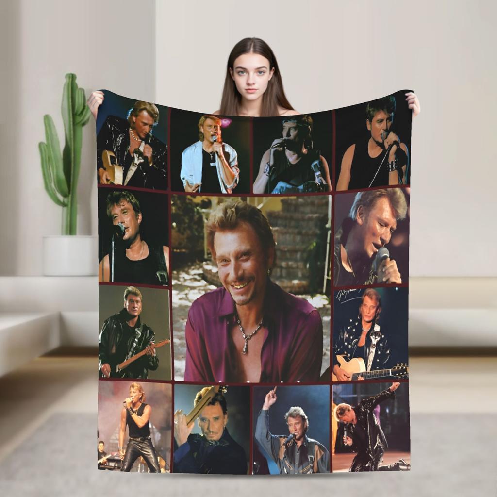 Johnny Hallyday Blanket Rock Star Music French Singer Flannel Funny Warm Throw Blankets for Home Summer