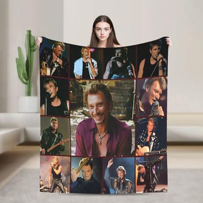 Johnny Hallyday Blanket Rock Star Music French Singer Flannel Funny Warm Throw Blankets for Home Summer