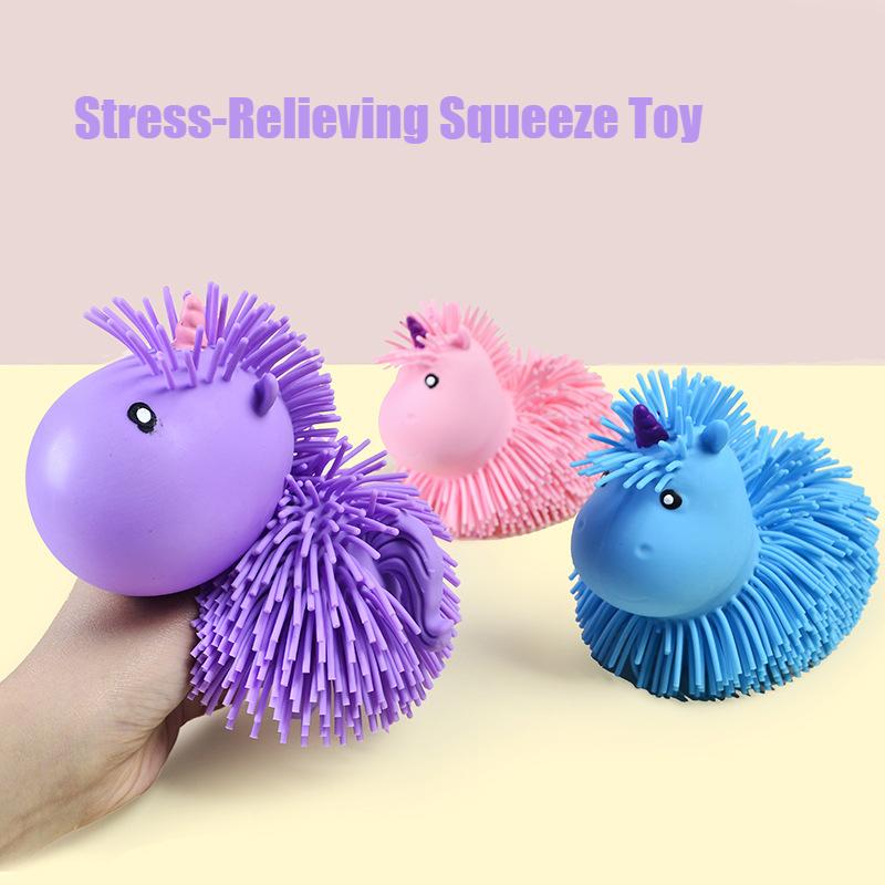 Stressverlichter Knijpspeeltje Langharige Eenhoorn Creatief Fidget Speelgoed voor Volwassenen Huis Kantoor Bureau Decoratie Cartoon Schattig Leuk Cadeau