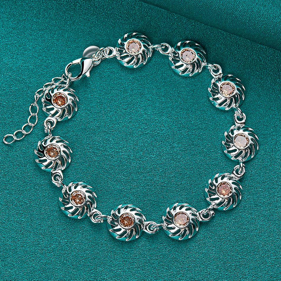 

Стерлингового Серебра 925 Круглый Циркон Браслет Для Женщин Свадебная Вечеринка Модные Очаровательные Ювелирные Изделия 20cm