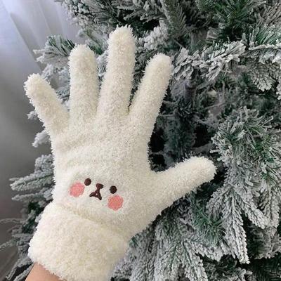 Gloves Female Cute Cartoon Embroidered Bear Touchscreen Gloves Autumn Winter Warm Women Shopping Knit Gloves Soft Gloves