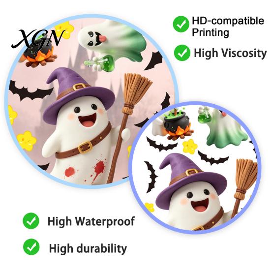 Transparent Window Murals 2Pcs Cute Ghost Halloween Static Stickers, PVC Waterproof Cartoon Pumpkin Bat And Decals Star Glass Decals, Reusable Clings