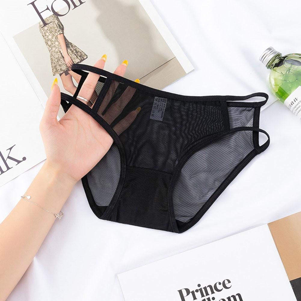 Transparent Breathable Women's Mesh Panties Bow Edge Body Sculpting