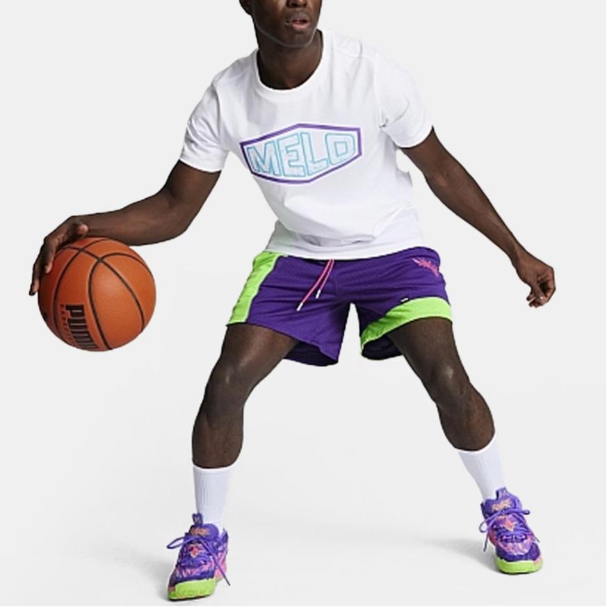 Puma X Toxic Ralph Color Block Lace-Up Mid-Rise Casual Shorts Men Shorts Violet Fluorescent-Green 623288-02