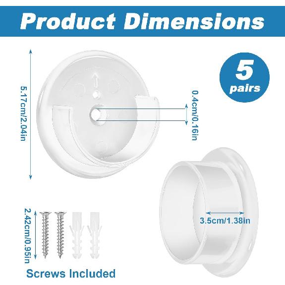 10pcs Closet Rod Holders, Plastic Closet Pole Socket Fits 1-3/8” Diameter Rods, Closets Rod Support Bracket with Screws for Home and Store (White)